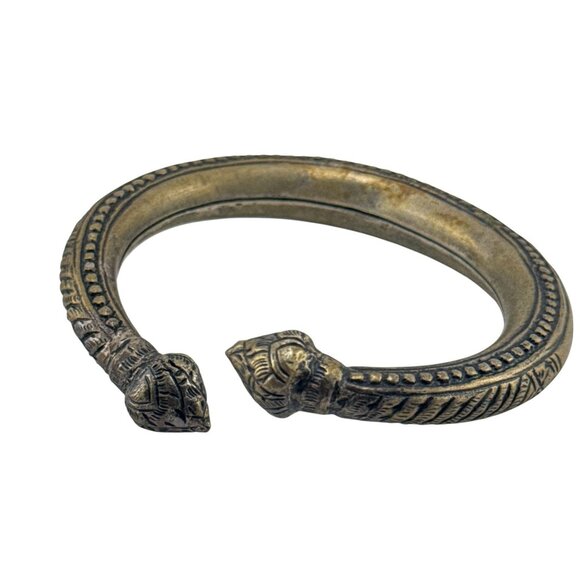 Vintage Tribal Brass Torque Bangle Cuff Bracelet with Engraved Details - Picture 6 of 6